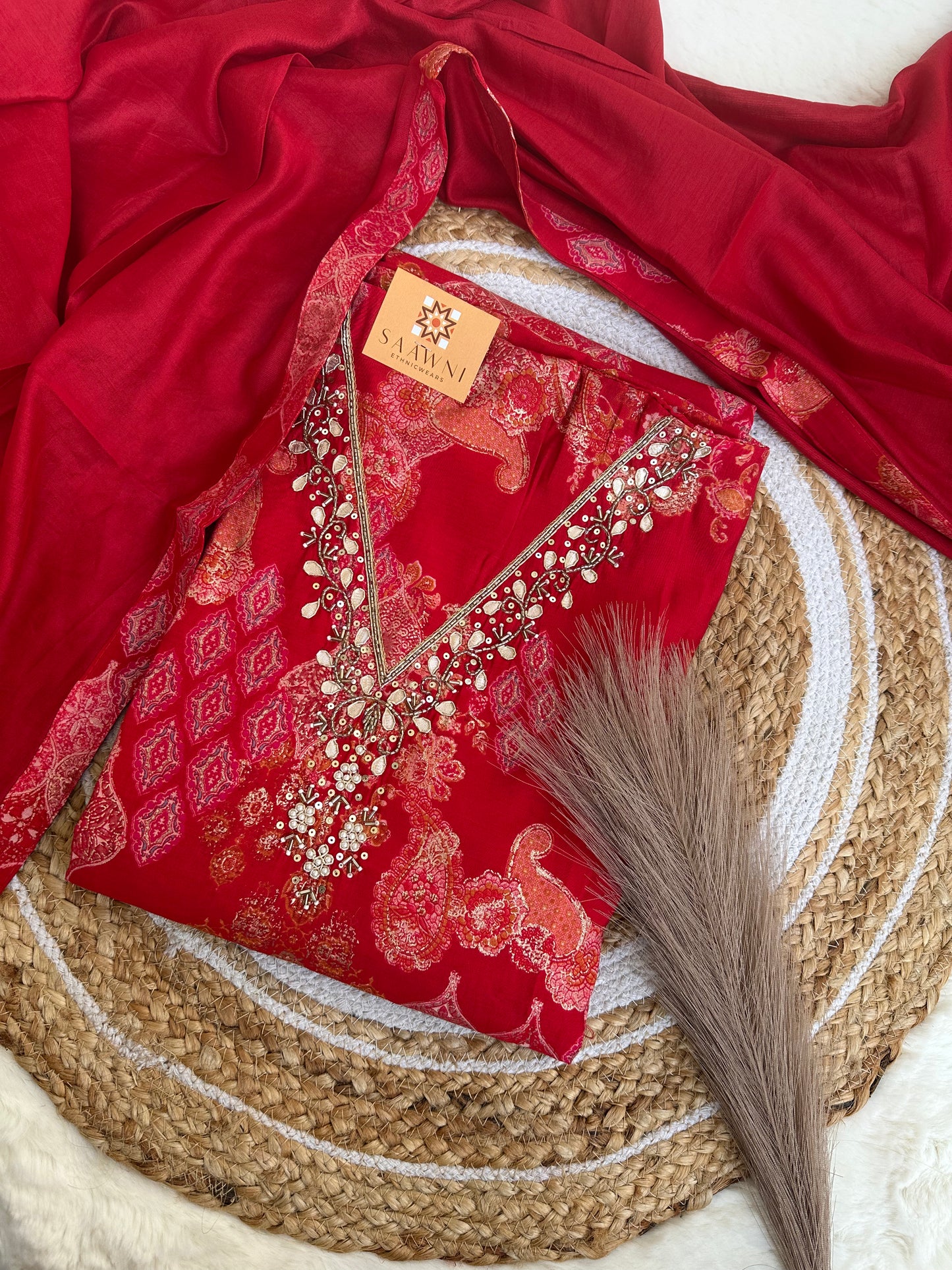 Unstitched Red suit set