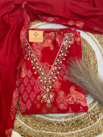 Unstitched Red suit set