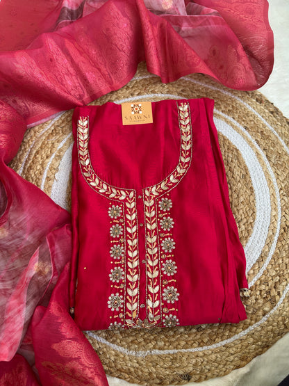Unstitched hot pink suit set