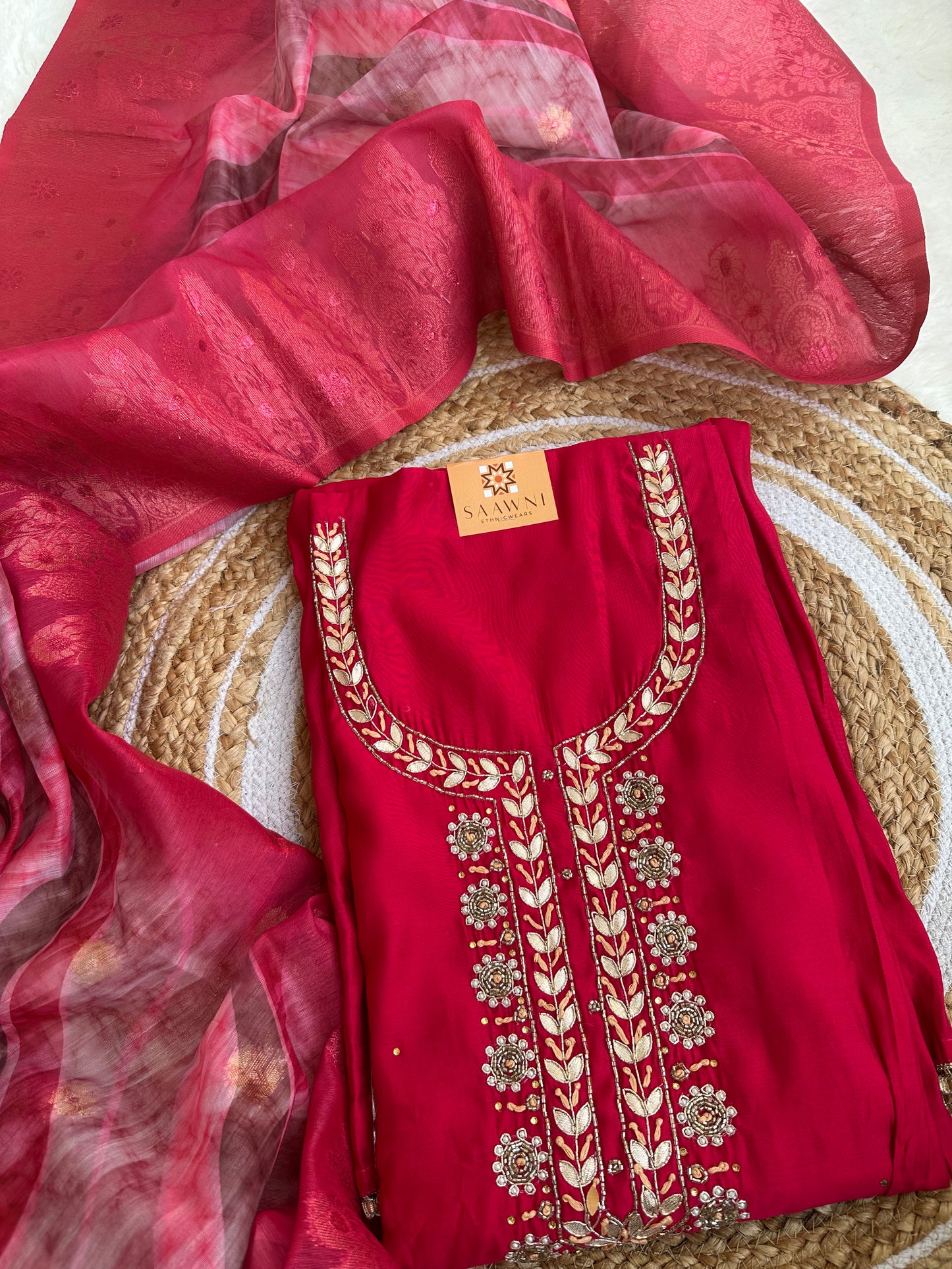 Unstitched hot pink suit set