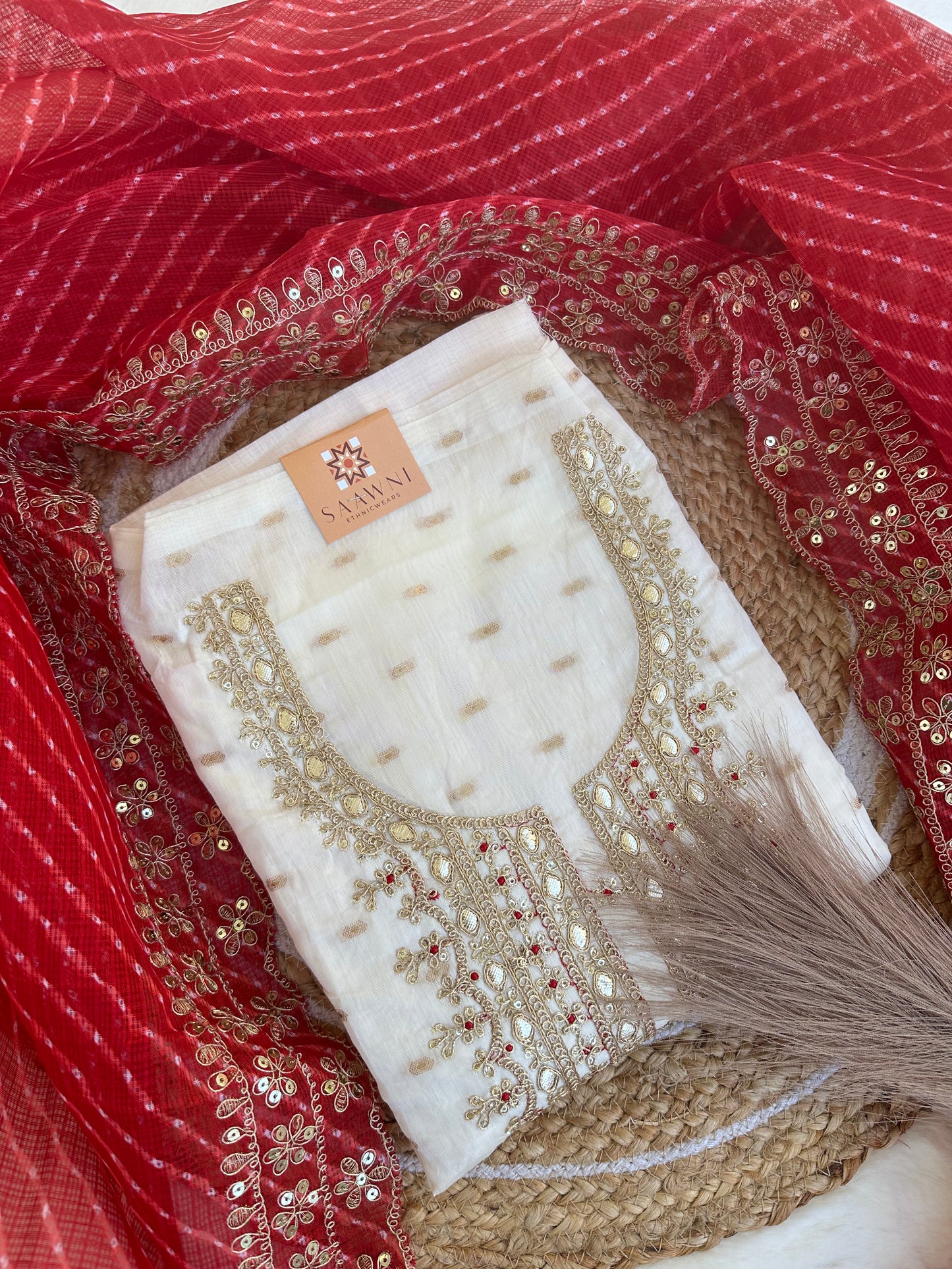 Unstitched chanderi suit set