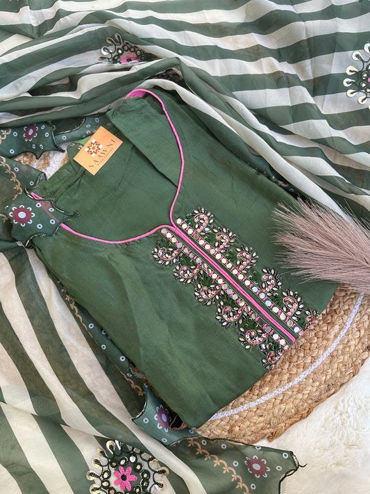 Unstitched green designer suit set