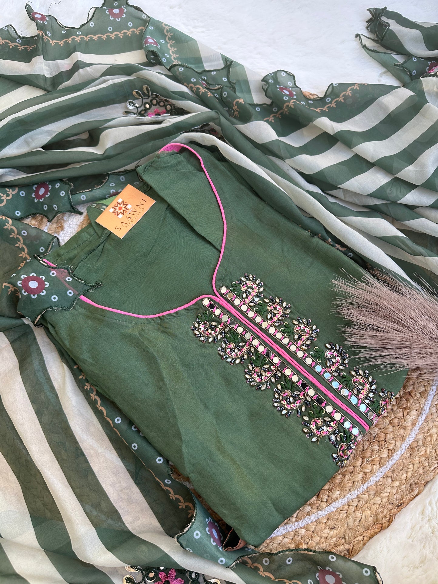 Unstitched green designer suit set