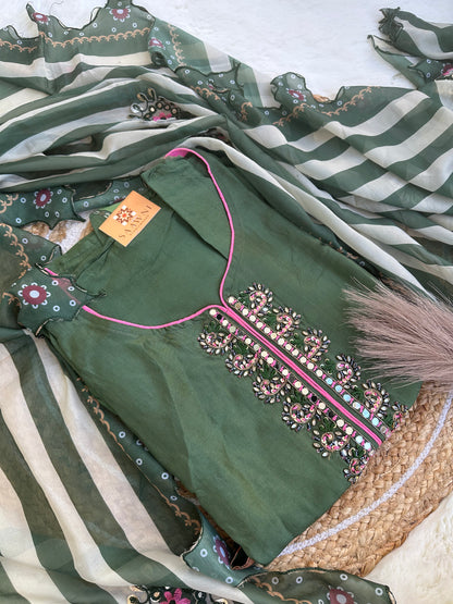 Unstitched green designer suit set