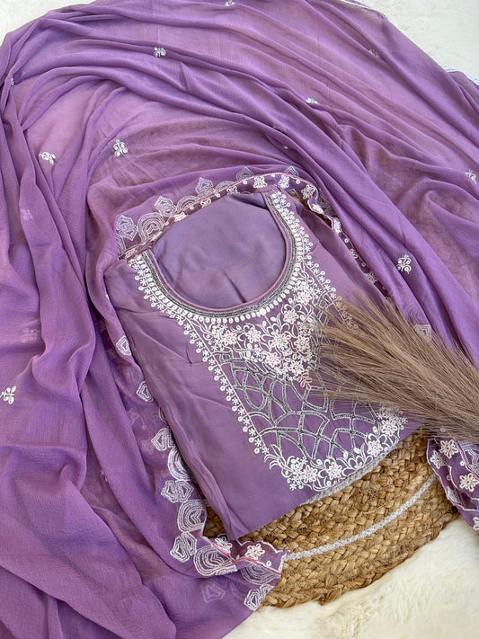 Unstitched purple suit set