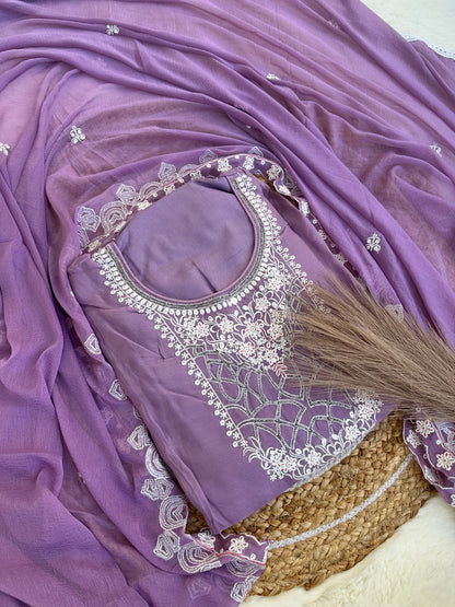 Unstitched purple suit set